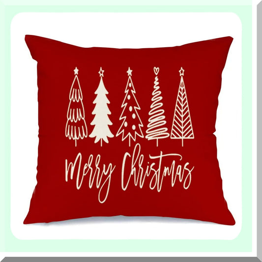 Winter Wonderland Tree Pillow Covers - Set of 6 Decorative Throw Pillows 18x18 Inch, Red Xmas Pillow Cases for Couch Decorations. Made of Cotton Square.