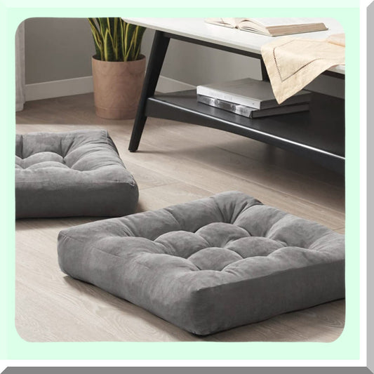 ZenComfort Square Meditation Floor Pillow Set - Large Tufted Corduroy Cushions for Adults, Tatami Living Room Seating - Grey, 22x22 Inch (Pack of 2)