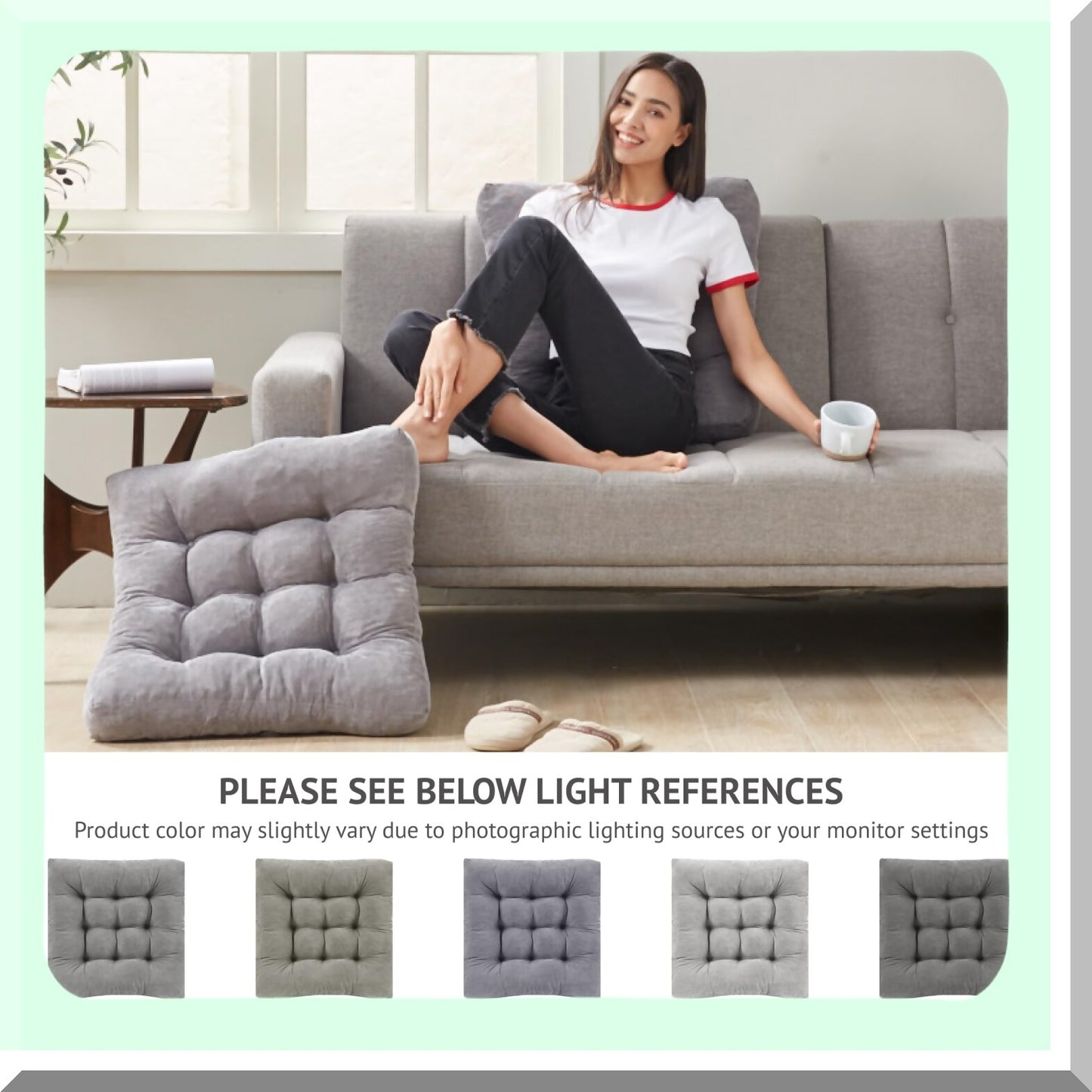 ZenComfort Square Meditation Floor Pillow Set - Large Tufted Corduroy Cushions for Adults, Tatami Living Room Seating - Grey, 22x22 Inch (Pack of 2)