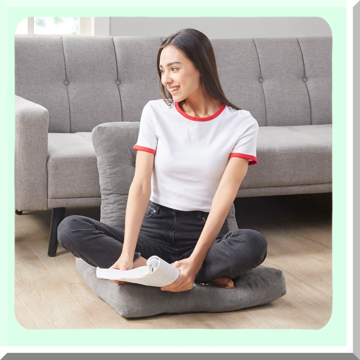 ZenComfort Square Meditation Floor Pillow Set - Large Tufted Corduroy Cushions for Adults, Tatami Living Room Seating - Grey, 22x22 Inch (Pack of 2)