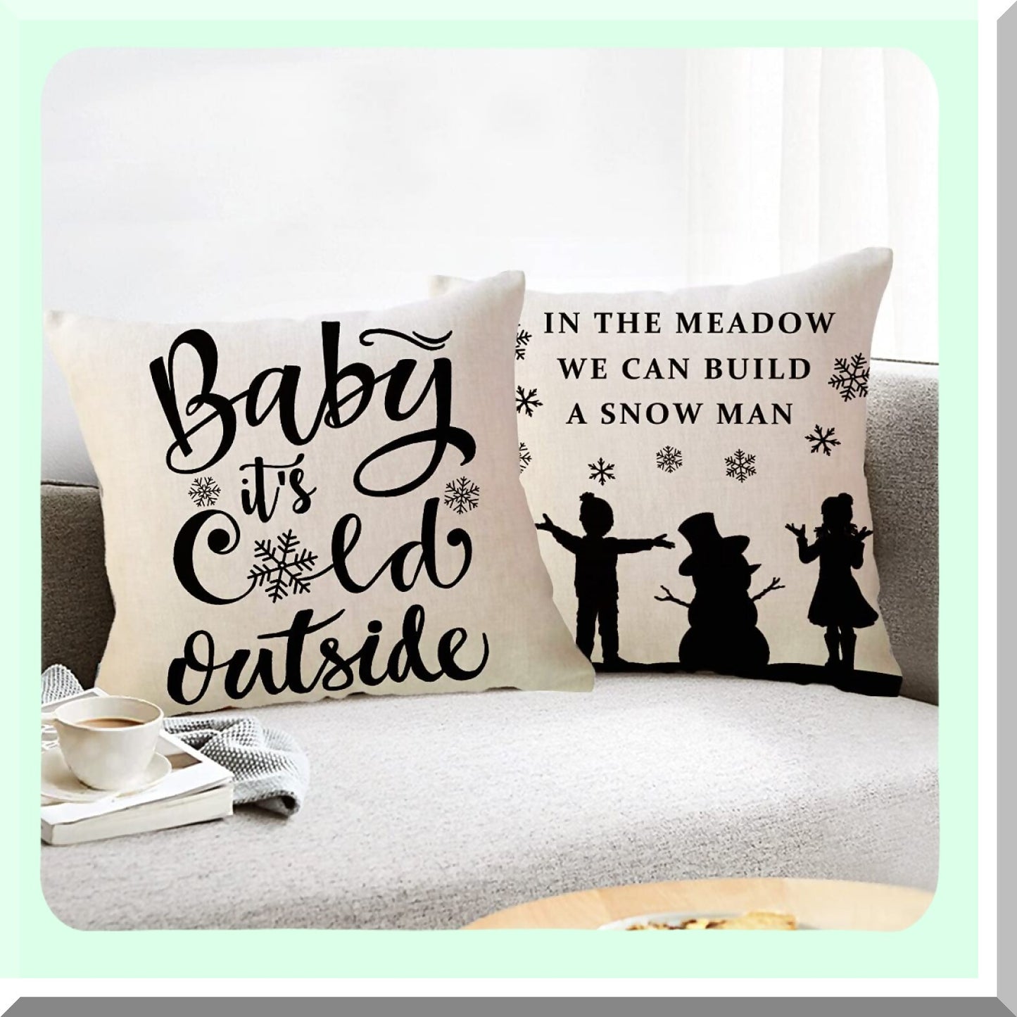 Winter Wonderland Pillowcase Set - 4 Pack 18x18 Black Sweater Weather/Snowflake Decor - Holiday Sofa/Couch/Porch Cushion Covers - Hello Winter Theme