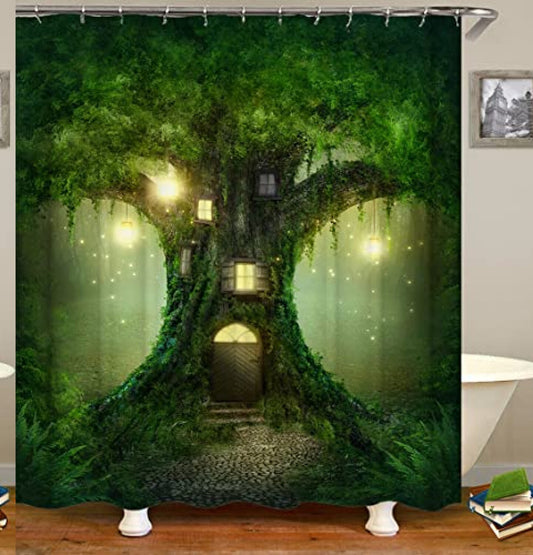 Shower Curtain Fabric Green Tree Forest 72x72 Inch