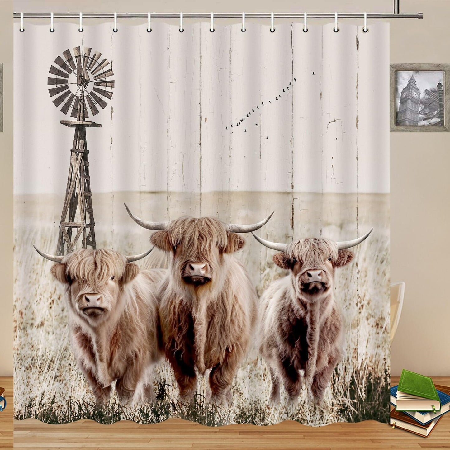 Highland Cattle Farmhouse Shower Curtain 70x70 Inch