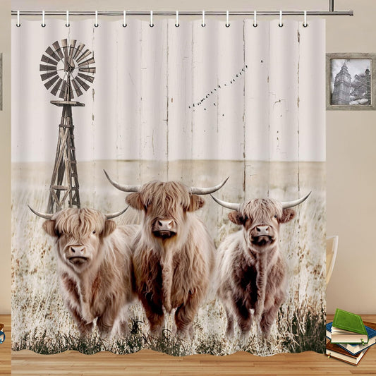 Highland Cattle Farmhouse Shower Curtain 70x70 Inch