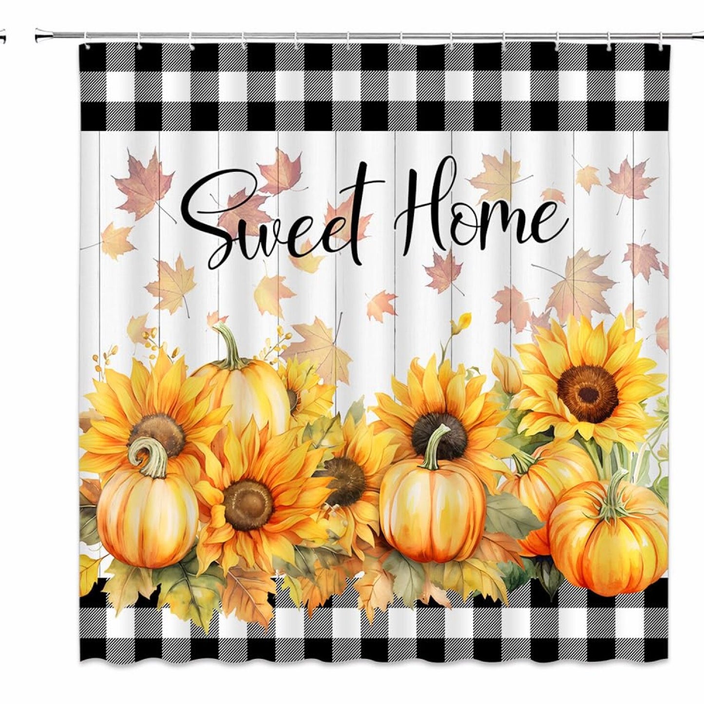 Fall Pumpkin Sunflower Maple Leaf Shower Curtain
