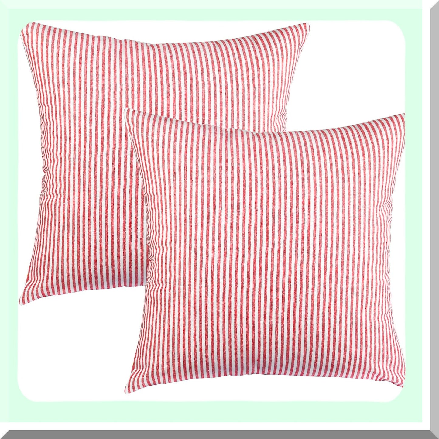 Striped Cotton Pillowcase Set - 2 Pack Square Throw Pillow Covers for Home Decor, Office, Bed, Car, Club - 18 x 18 Inches Pink and White