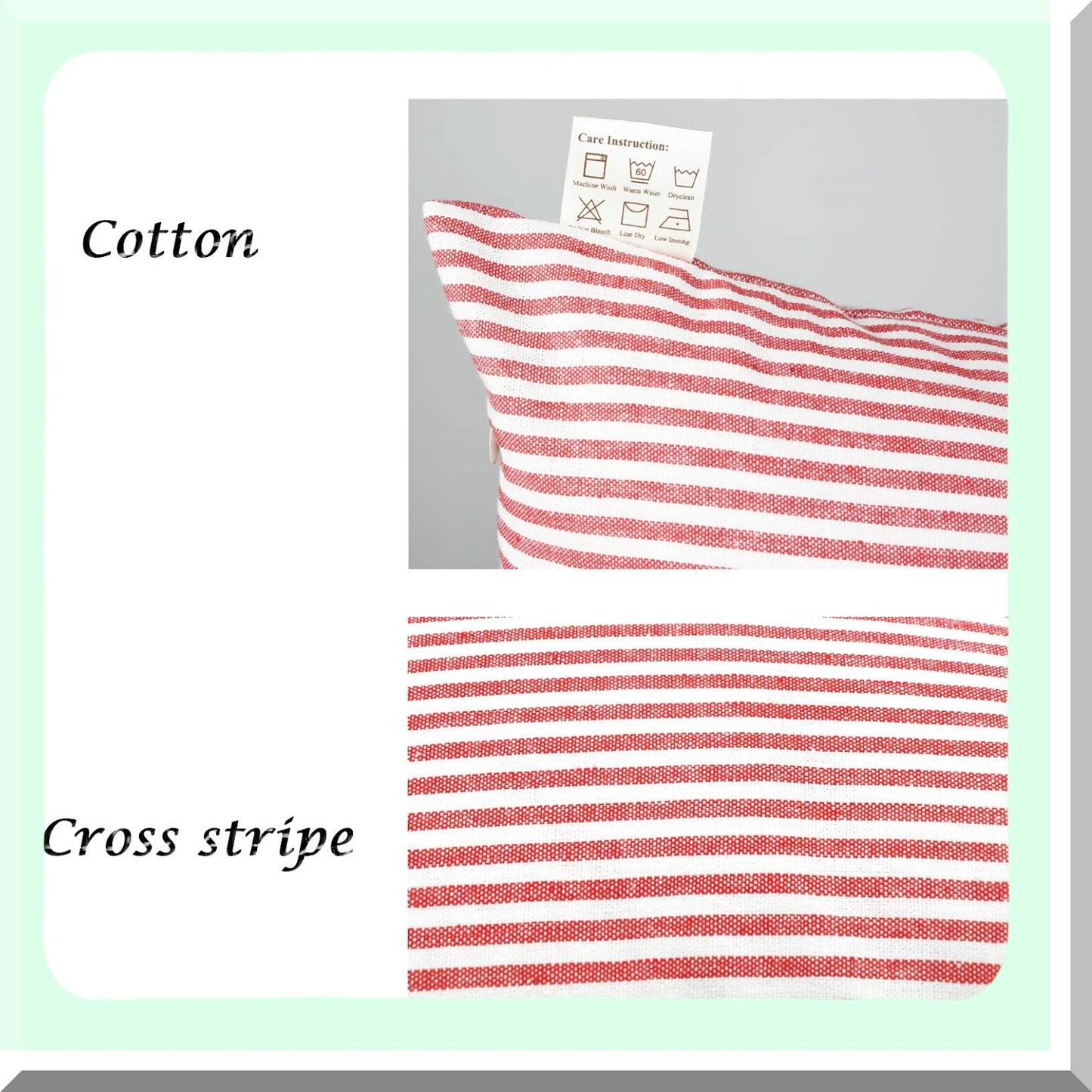 Striped Cotton Pillowcase Set - 2 Pack Square Throw Pillow Covers for Home Decor, Office, Bed, Car, Club - 18 x 18 Inches Pink and White