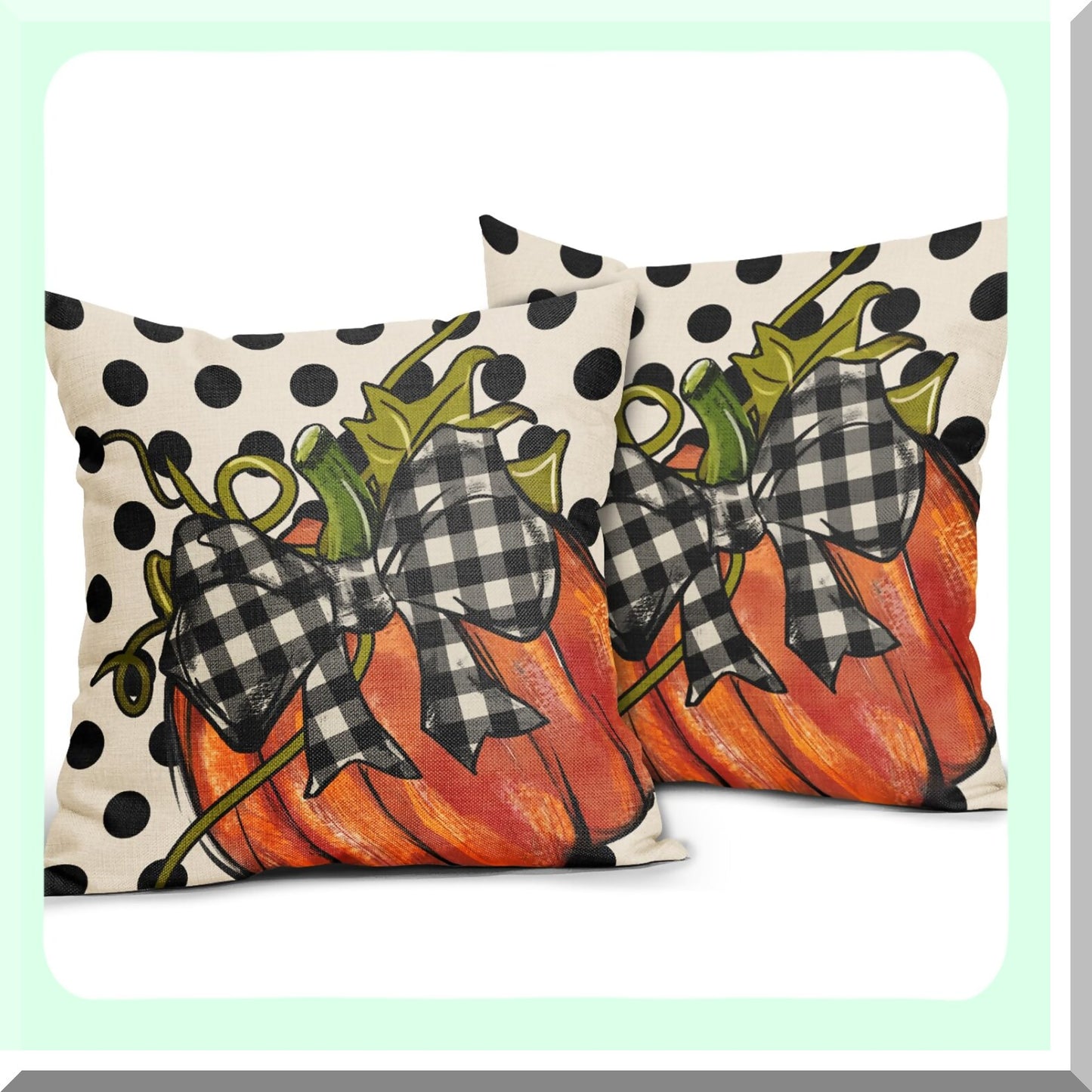 Autumn Harvest Pillow Covers Set - Thanksgiving Orange Pumpkin Throw Pillows - Black White Polka Dot Decorative Cushion Cases - Farmhouse Sofa Bed Decor