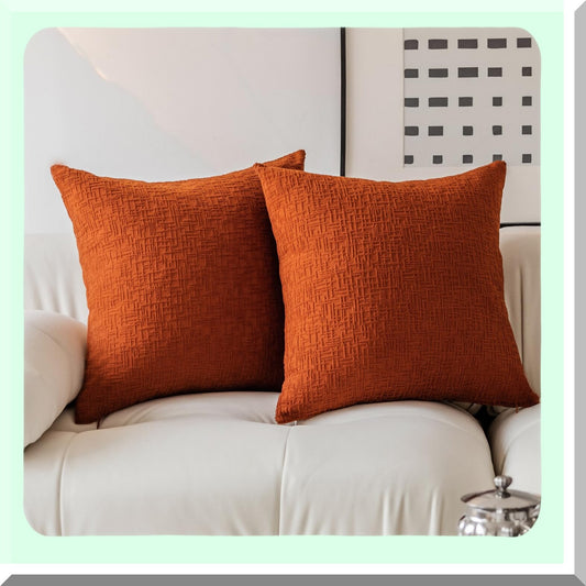 CozyCorduroy Plush Pillow Cover - Soft Solid Textured Throw Euro Sham Cushion with Zipper - 24x24 - Burnt Brick Red - Fall Home Decor
