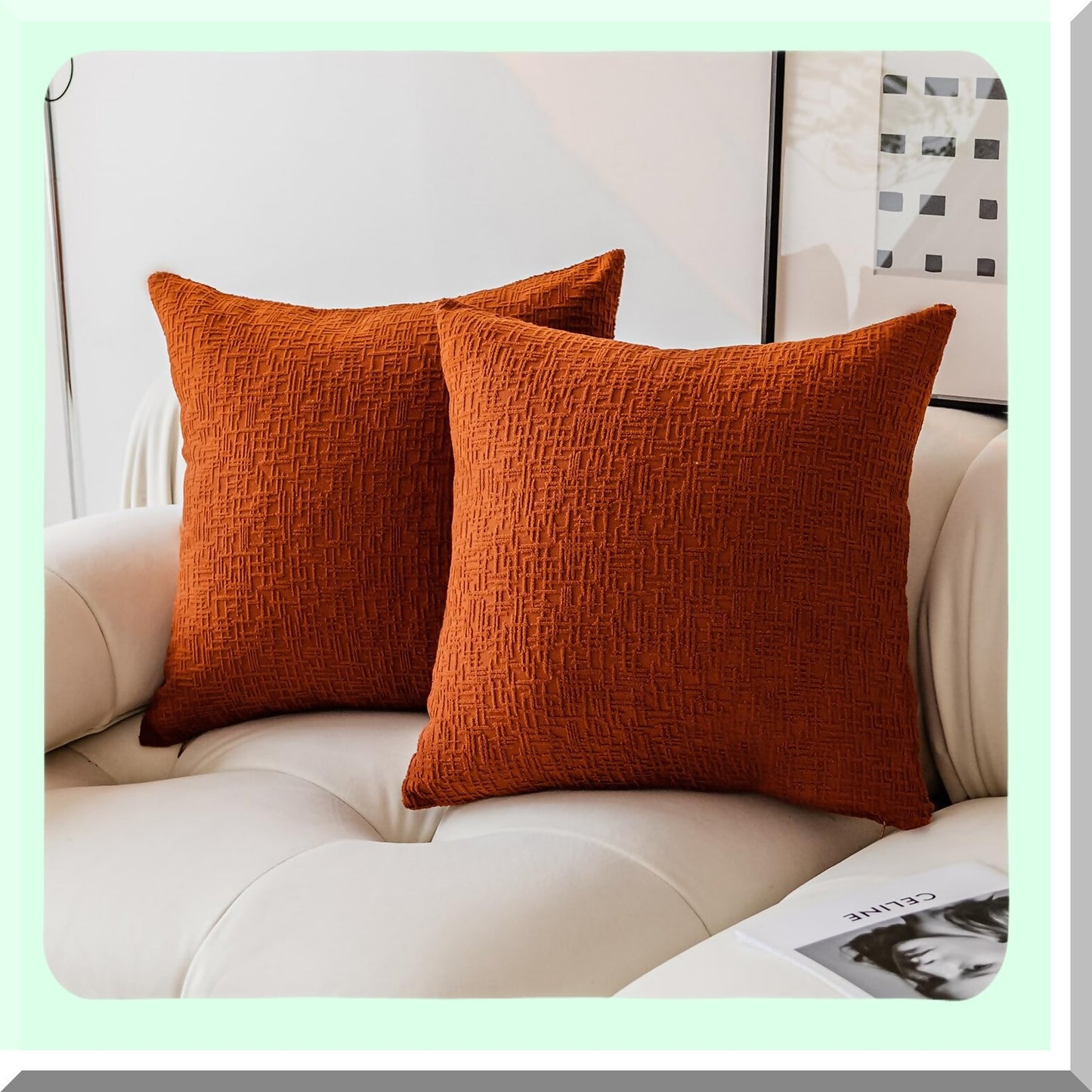 CozyCorduroy Plush Pillow Cover - Soft Solid Textured Throw Euro Sham Cushion with Zipper - 24x24 - Burnt Brick Red - Fall Home Decor