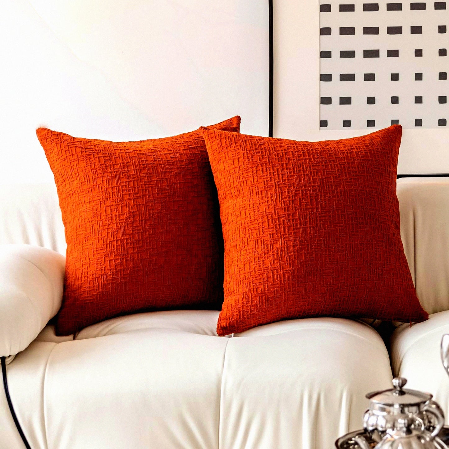 CozyCorduroy Plush Pillow Cover - Soft Solid Textured Throw Euro Sham Cushion with Zipper - 24x24 - Burnt Brick Red - Fall Home Decor