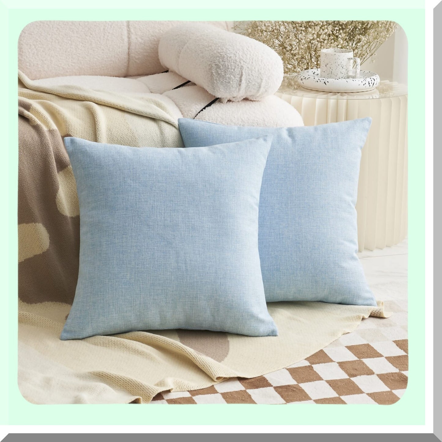 Farmhouse Blue Pillow Set - 18x18 Square Decorative Throw Pillows for Couch Sofa Chair - Set of 2 - Farmhouse Decor - Blue 18x18 inch