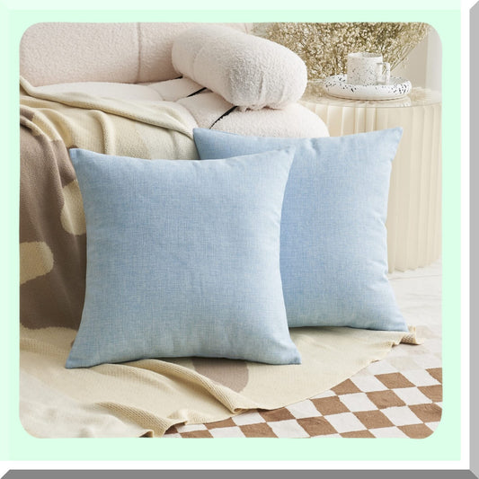 Farmhouse Blue Pillow Set - 18x18 Square Decorative Throw Pillows for Couch Sofa Chair - Set of 2 - Farmhouse Decor - Blue 18x18 inch