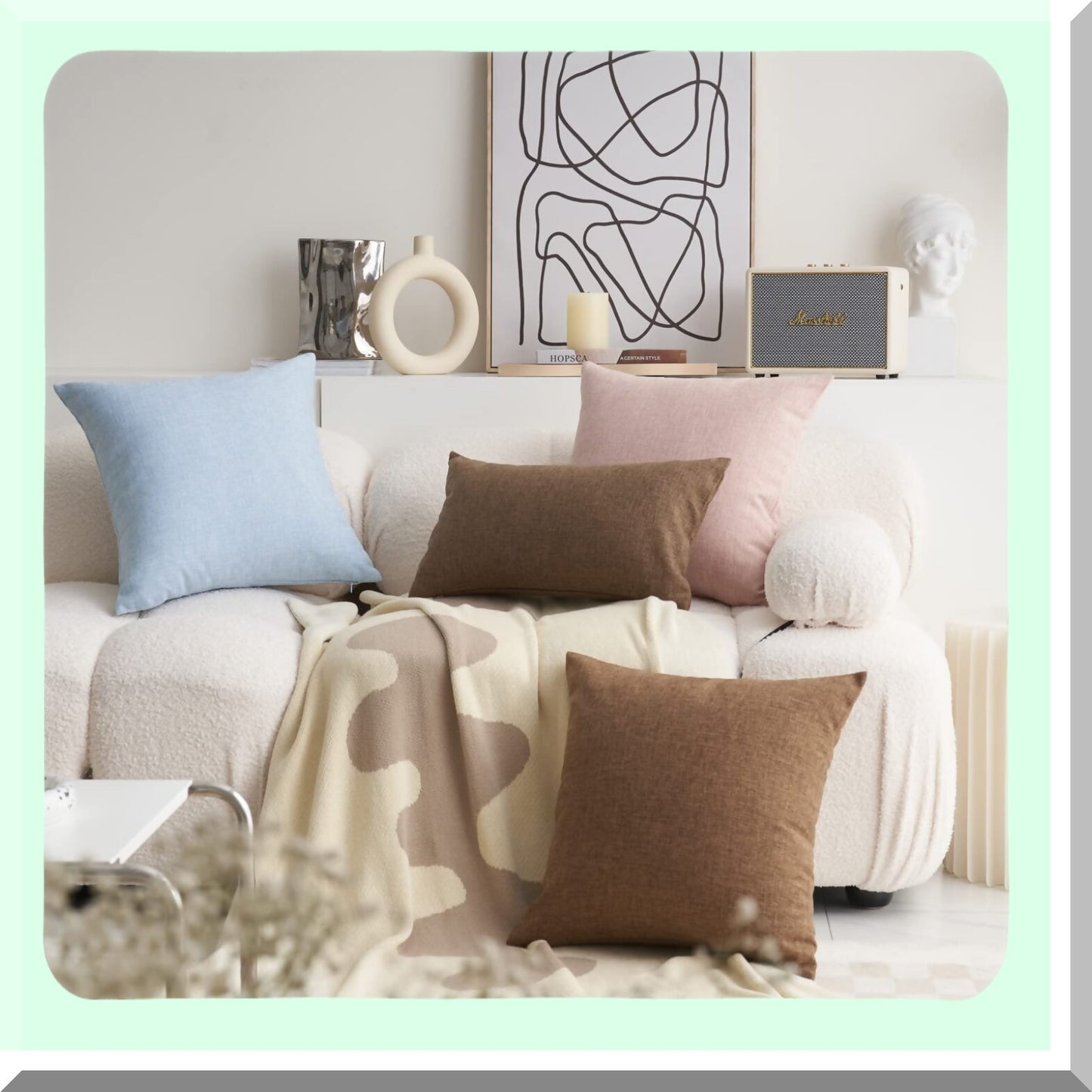 Farmhouse Blue Pillow Set - 18x18 Square Decorative Throw Pillows for Couch Sofa Chair - Set of 2 - Farmhouse Decor - Blue 18x18 inch