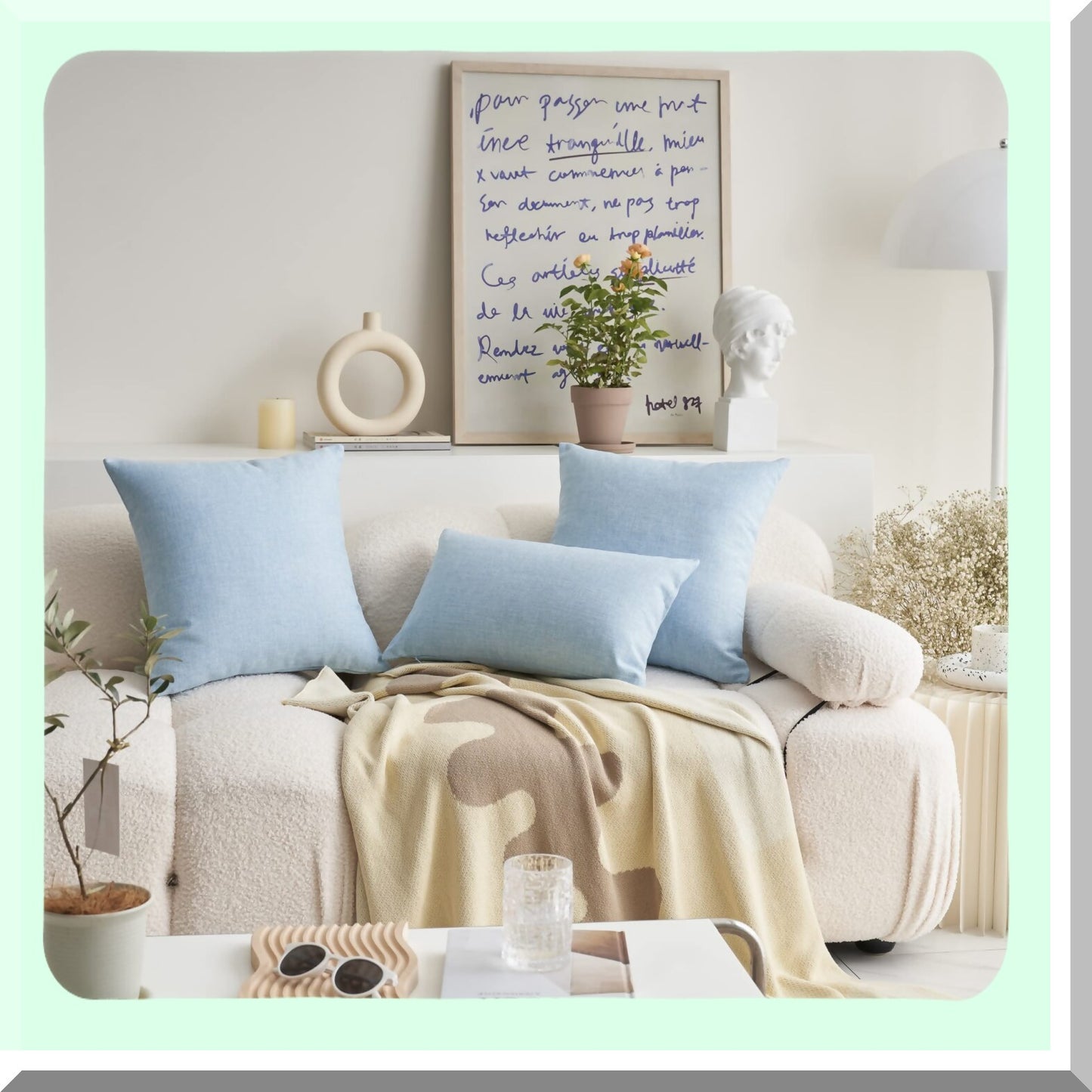 Farmhouse Blue Pillow Set - 18x18 Square Decorative Throw Pillows for Couch Sofa Chair - Set of 2 - Farmhouse Decor - Blue 18x18 inch