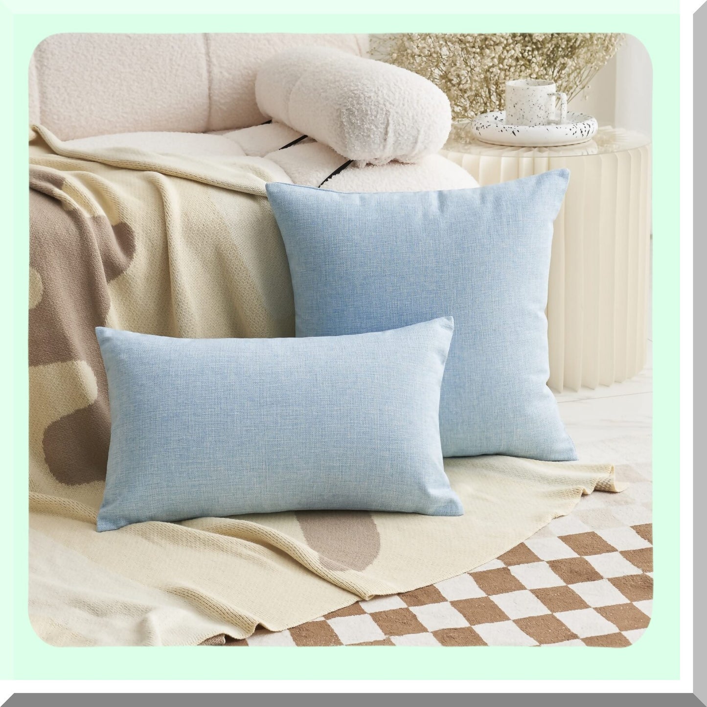 Farmhouse Blue Pillow Set - 18x18 Square Decorative Throw Pillows for Couch Sofa Chair - Set of 2 - Farmhouse Decor - Blue 18x18 inch