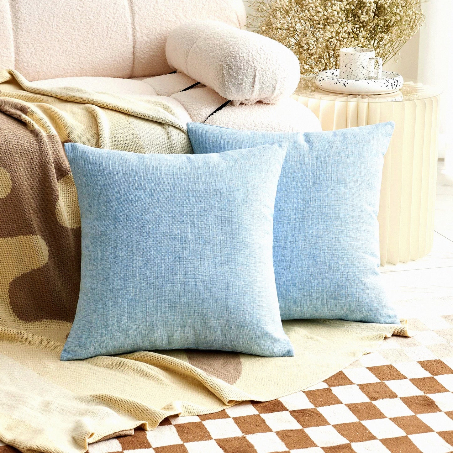 Farmhouse Blue Pillow Set - 18x18 Square Decorative Throw Pillows for Couch Sofa Chair - Set of 2 - Farmhouse Decor - Blue 18x18 inch