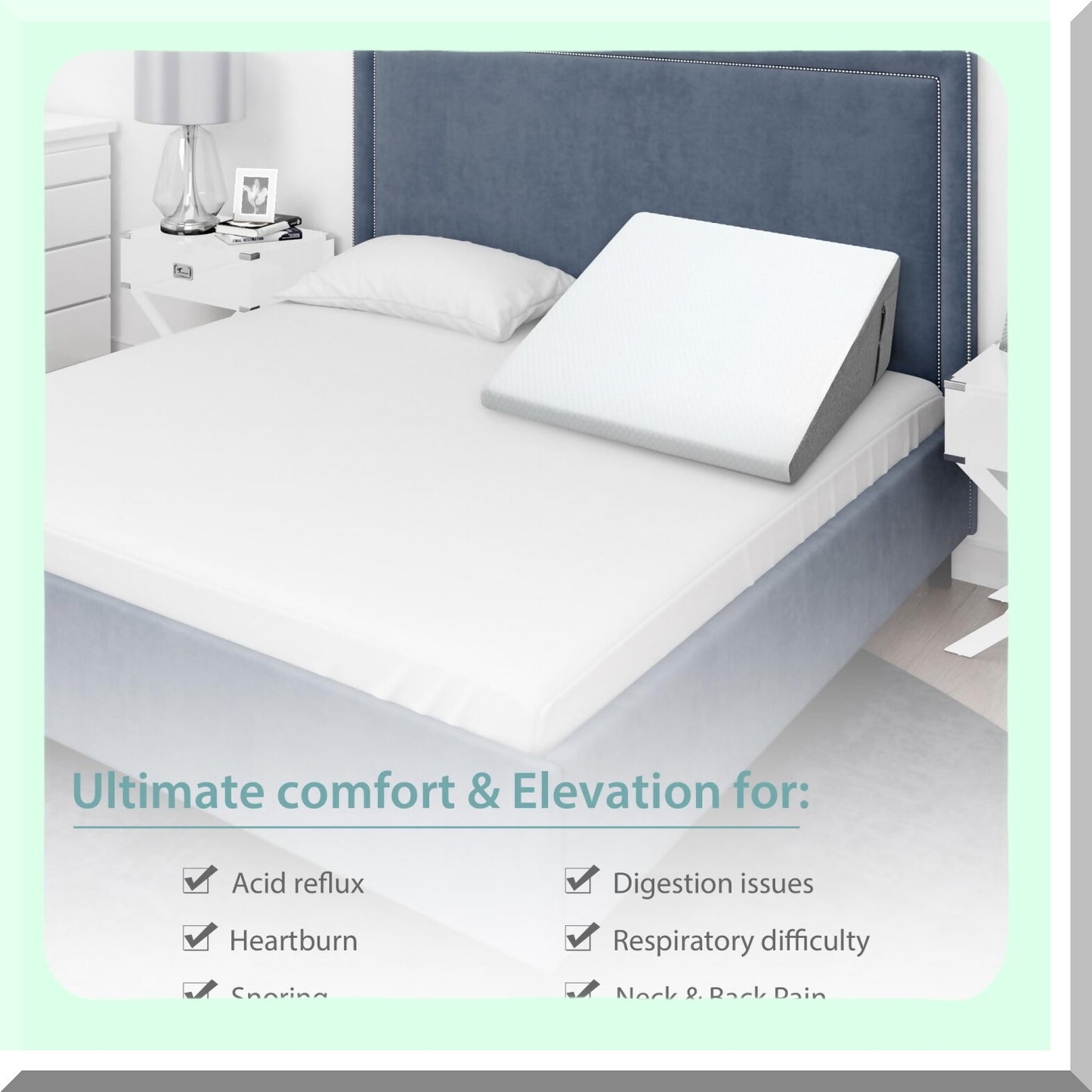 MemoryFoam ElevateRest Pillow - 10 Inch Support Triangle for Sleeping, Reading, Legs & Back. Washable Cover for Ultimate Comfort & Support.