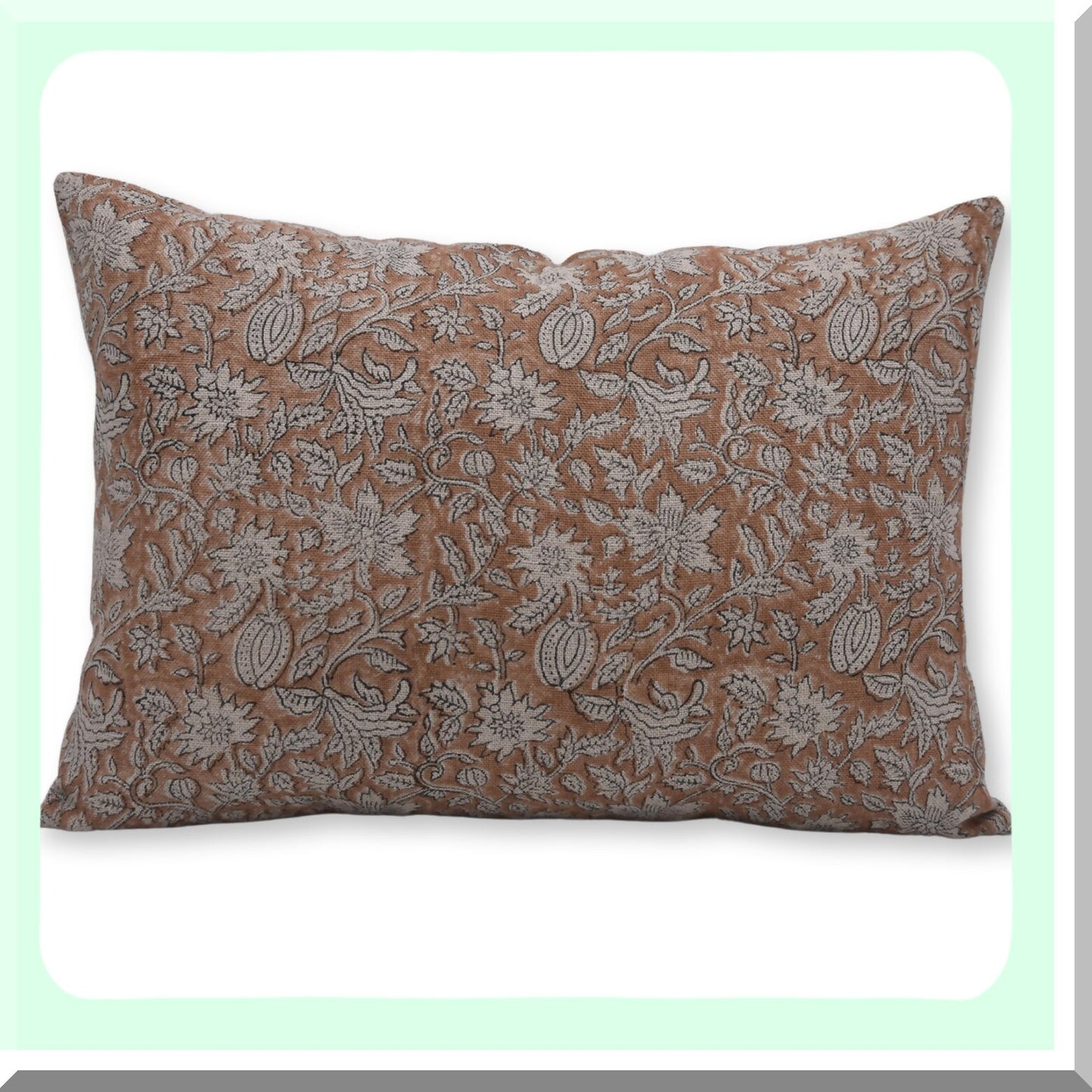 Floral Linen Zippered Throw Pillow Cover - White 14x20 Inch - Decorative Cushion Case for Home Decor - Soft and Thick Fabric - MNK Collection