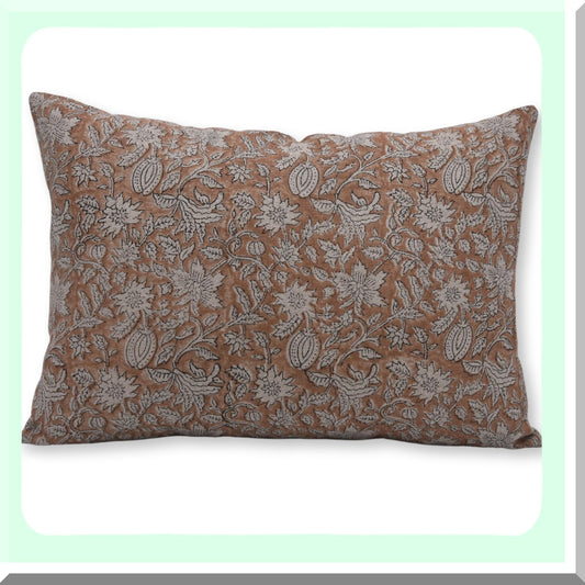 Floral Linen Zippered Throw Pillow Cover - White 14x20 Inch - Decorative Cushion Case for Home Decor - Soft and Thick Fabric - MNK Collection