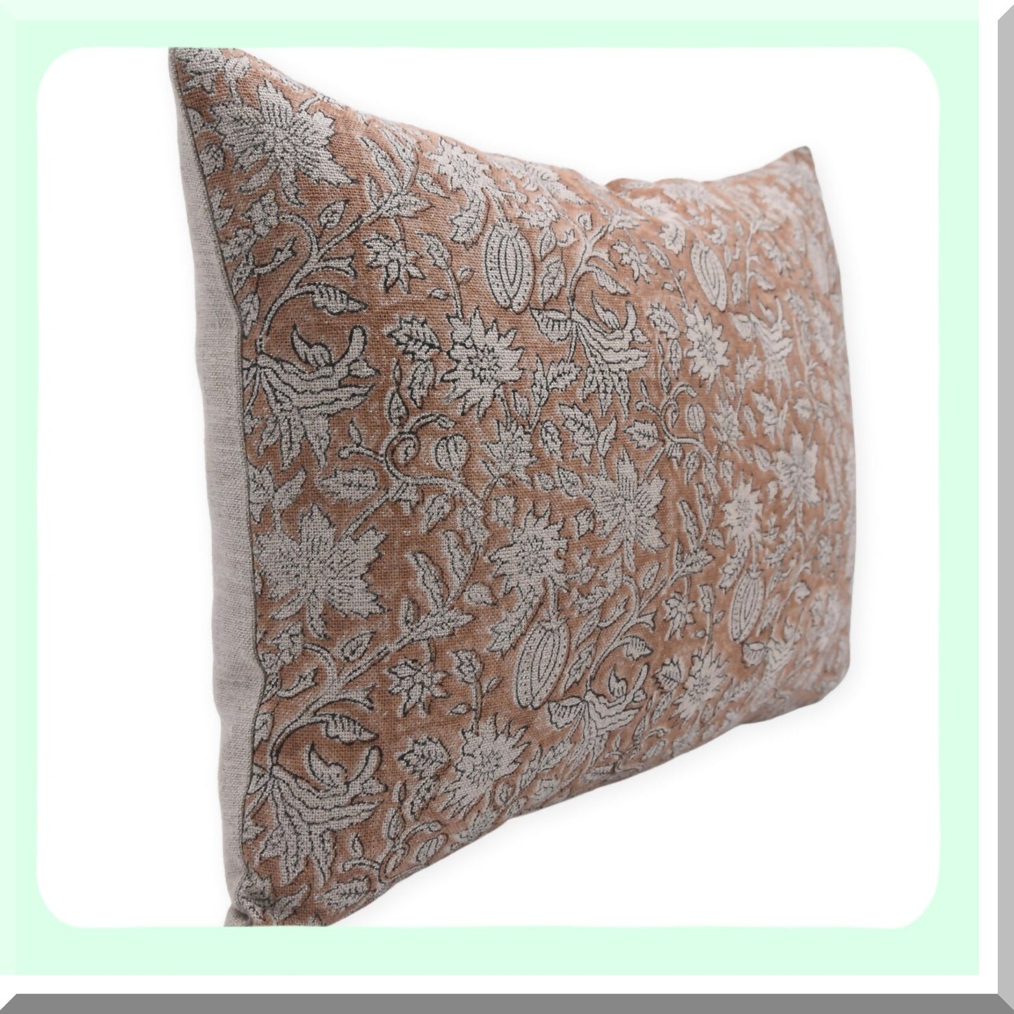 Floral Linen Zippered Throw Pillow Cover - White 14x20 Inch - Decorative Cushion Case for Home Decor - Soft and Thick Fabric - MNK Collection