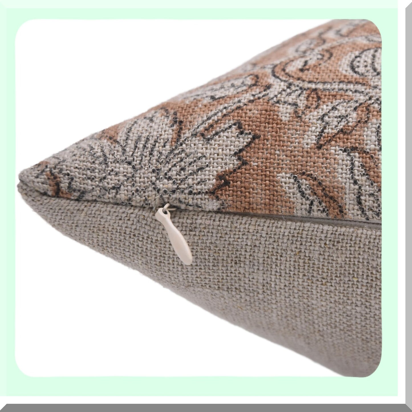 Floral Linen Zippered Throw Pillow Cover - White 14x20 Inch - Decorative Cushion Case for Home Decor - Soft and Thick Fabric - MNK Collection