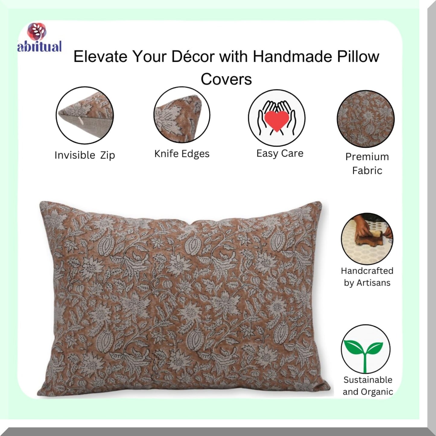 Floral Linen Zippered Throw Pillow Cover - White 14x20 Inch - Decorative Cushion Case for Home Decor - Soft and Thick Fabric - MNK Collection