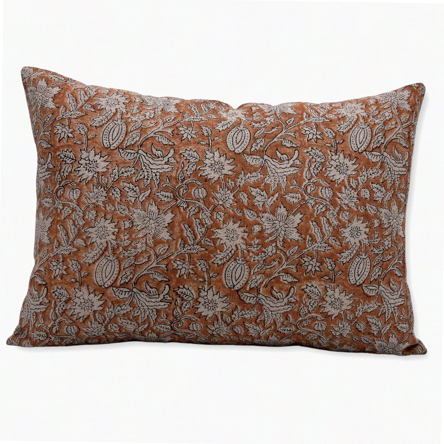 Floral Linen Zippered Throw Pillow Cover - White 14x20 Inch - Decorative Cushion Case for Home Decor - Soft and Thick Fabric - MNK Collection