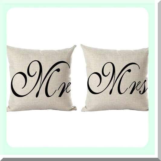 Black Love Family Decorative Pillow Cover - Set of 2 | Mr Mrs Simple Style Gift for Home Living Room Bed Sofa Car | Cotton Linen Square 18 x 18 Inches