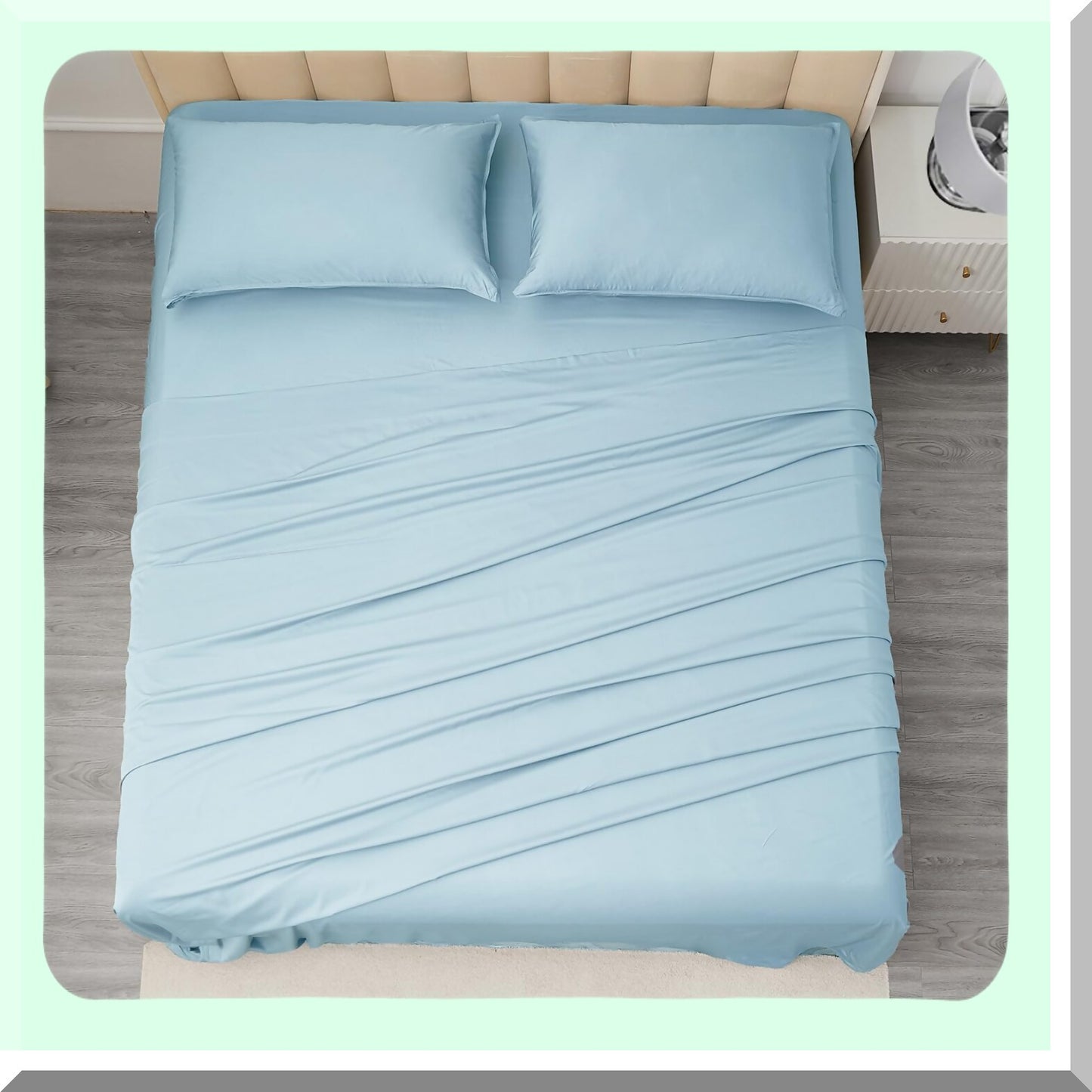 Bamboo Bliss Cooling Sheet Set - Queen Size 100% Viscose, Breathable & Silk-Like Soft Hotel Bedding with 16" Deep Pocket, Light Blue Color, Includes Pillowcases