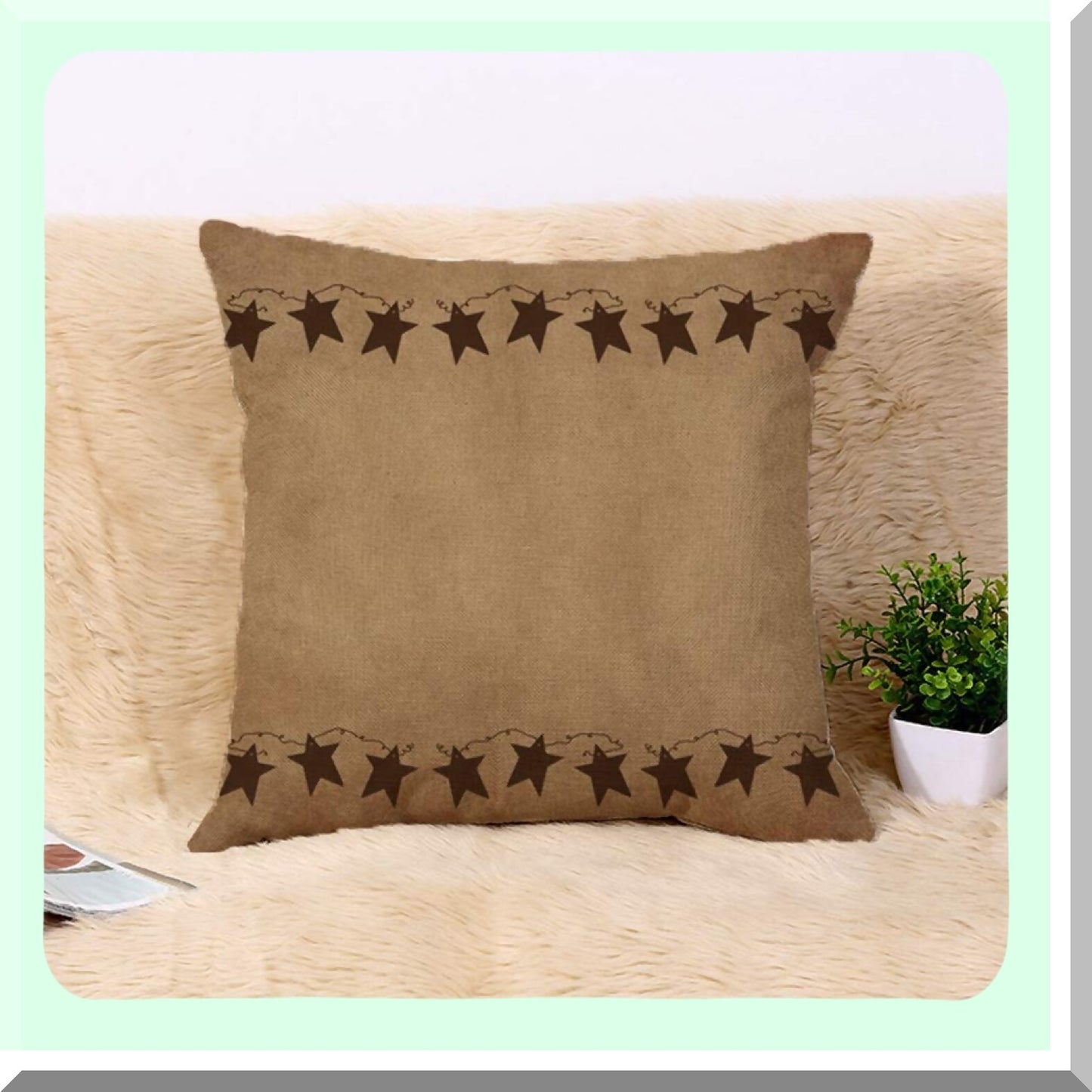Rustic Stars Linen Pillow Cover - Vintage Country Bath Decor - Primitive Rusty Tin Cushion Case - Outdoor Sofa Bed Throw - 18x18 Inch Square Pillowcase