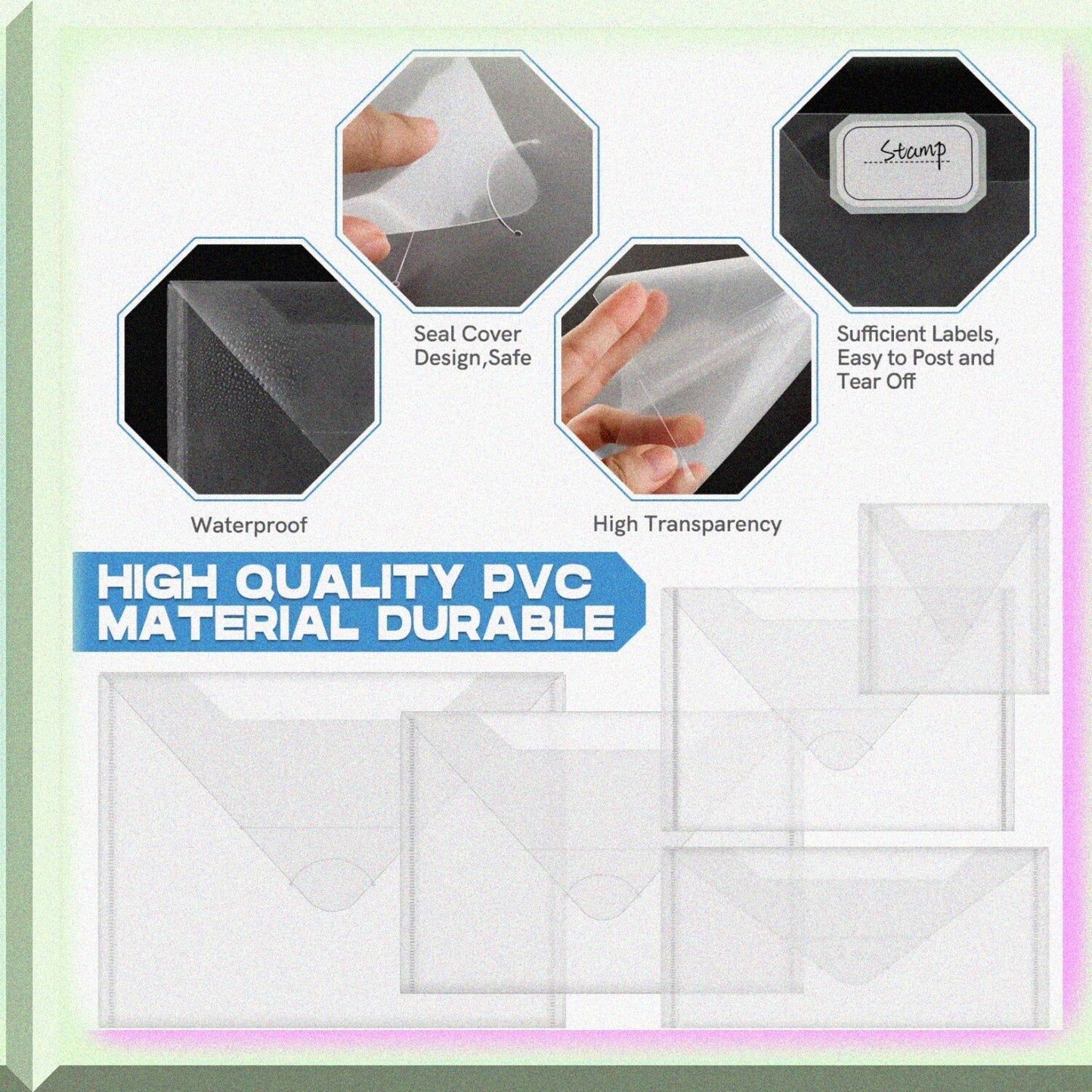 10 PCS Clear Storage Envelopes 4.5x9.5 Inches