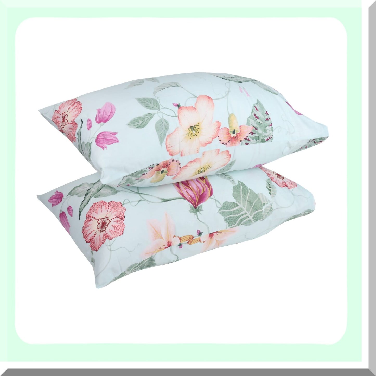 EcoLux Cotton Bliss Pillowcase Set - Queen Size, Envelope Closure, Super Soft, Green, 2030 inches, 100% Cotton, Breathable, Hypoallergenic