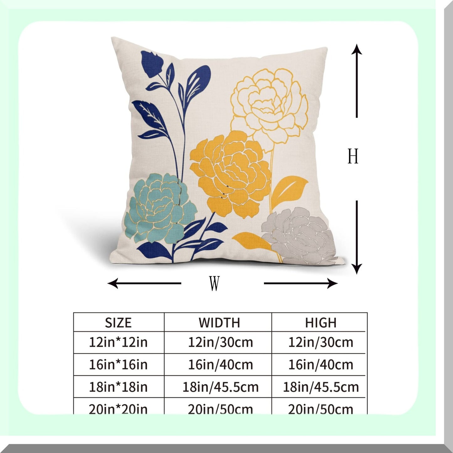 Floral Leaf Outdoor Pillow Covers Set of 2 - Teal Grey Mustard Yellow Decorative Throw Pillows - Spring Summer Navy Blue Linen Square Pillowcase - Home Patio Couch Sofa Decor Gifts