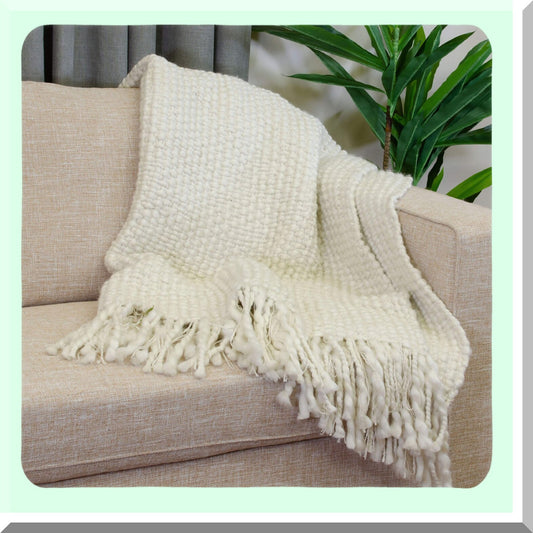 CozyKnit Antique White Throw Blanket - Perfect for Couch or Bed, 50" x 60"