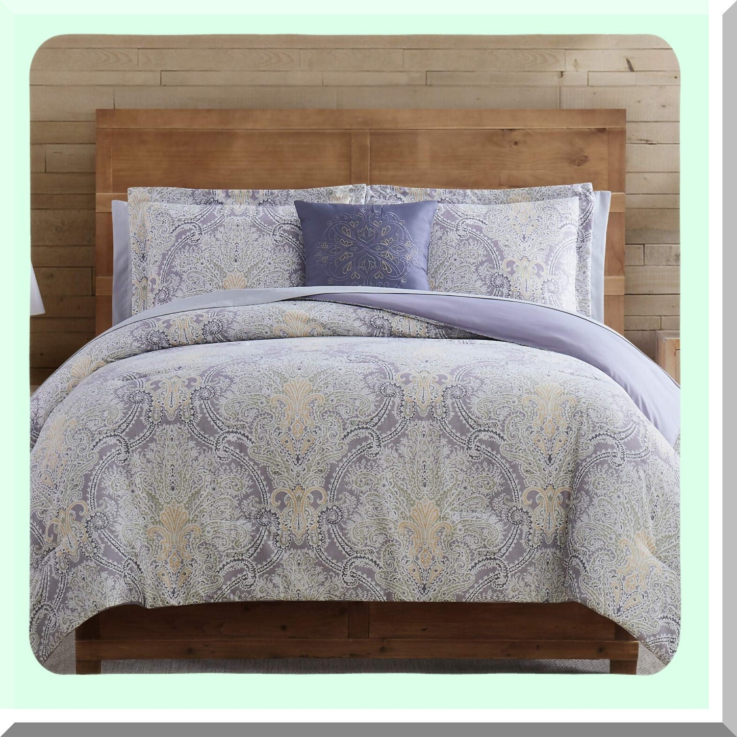 Luxury Monaco 8-Piece All Season Bedding Set - Queen Size with Matching Shams, Decorative Pillows, and Sheets - Printed Down Alternative Comforter