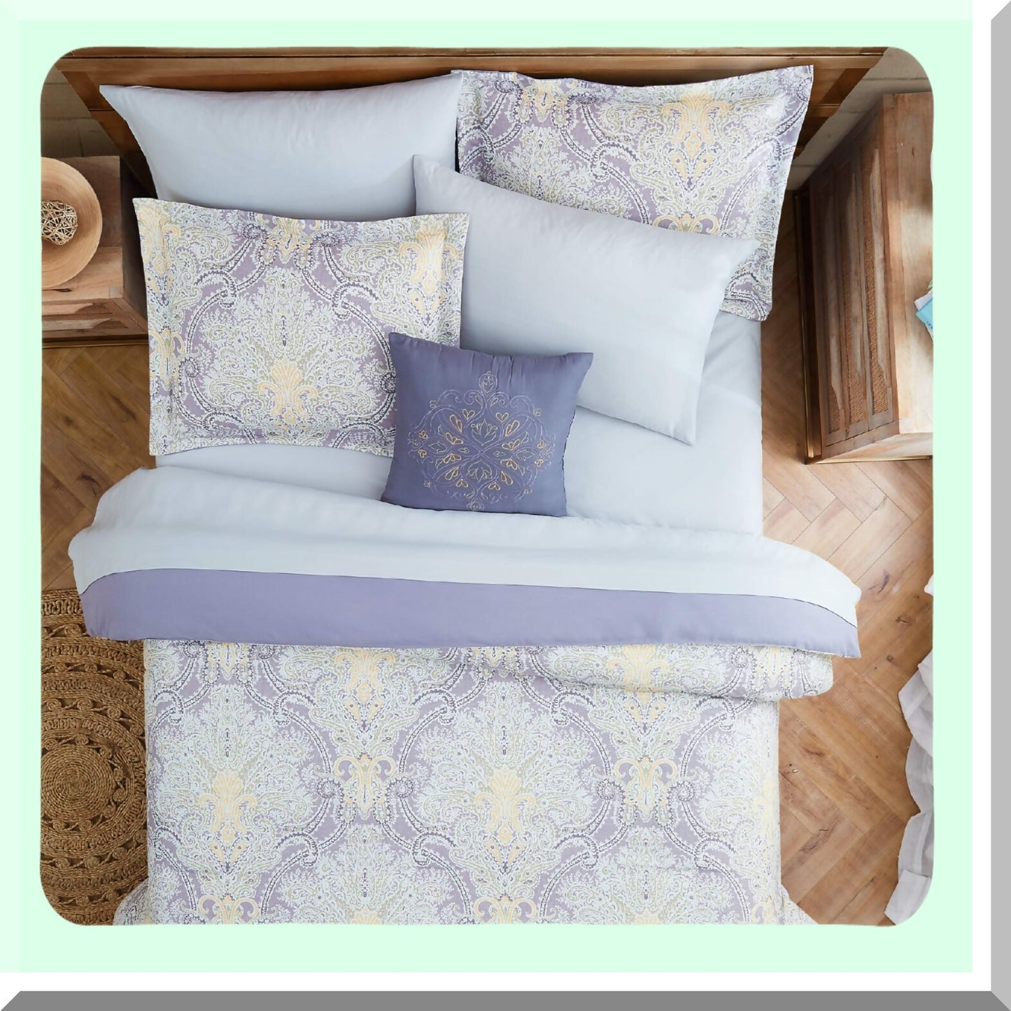 Luxury Monaco 8-Piece All Season Bedding Set - Queen Size with Matching Shams, Decorative Pillows, and Sheets - Printed Down Alternative Comforter