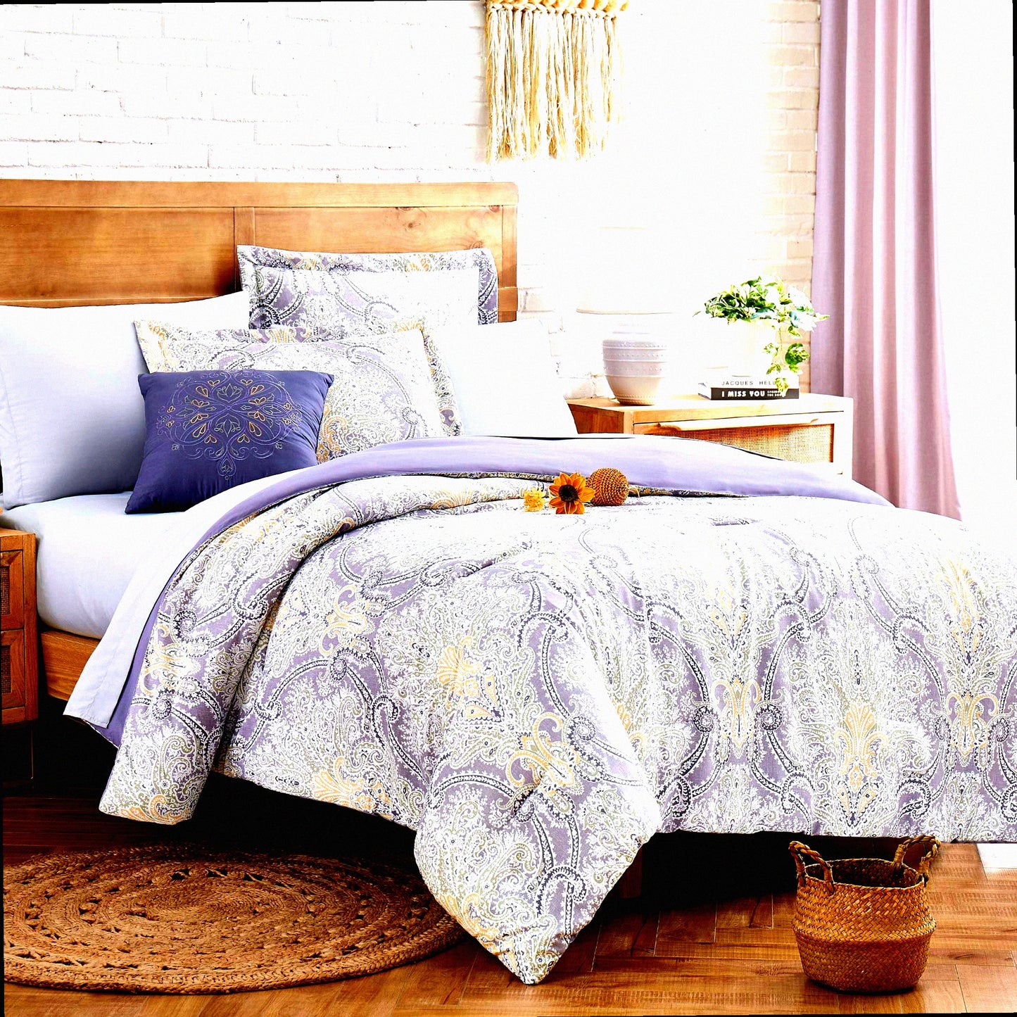 Luxury Monaco 8-Piece All Season Bedding Set - Queen Size with Matching Shams, Decorative Pillows, and Sheets - Printed Down Alternative Comforter