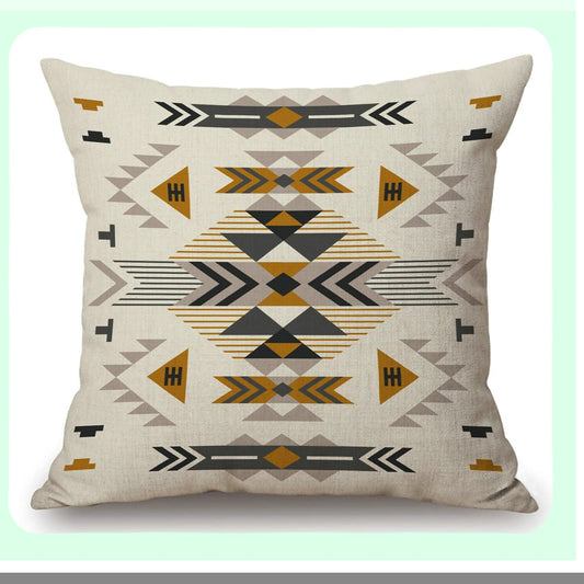 Desert Dream Cotton Linen Pillow Cover - Southwest Geometric Design Ethnic Pattern Decorative Cushion - Art Home Decor Pillowcase 18x18 Inch