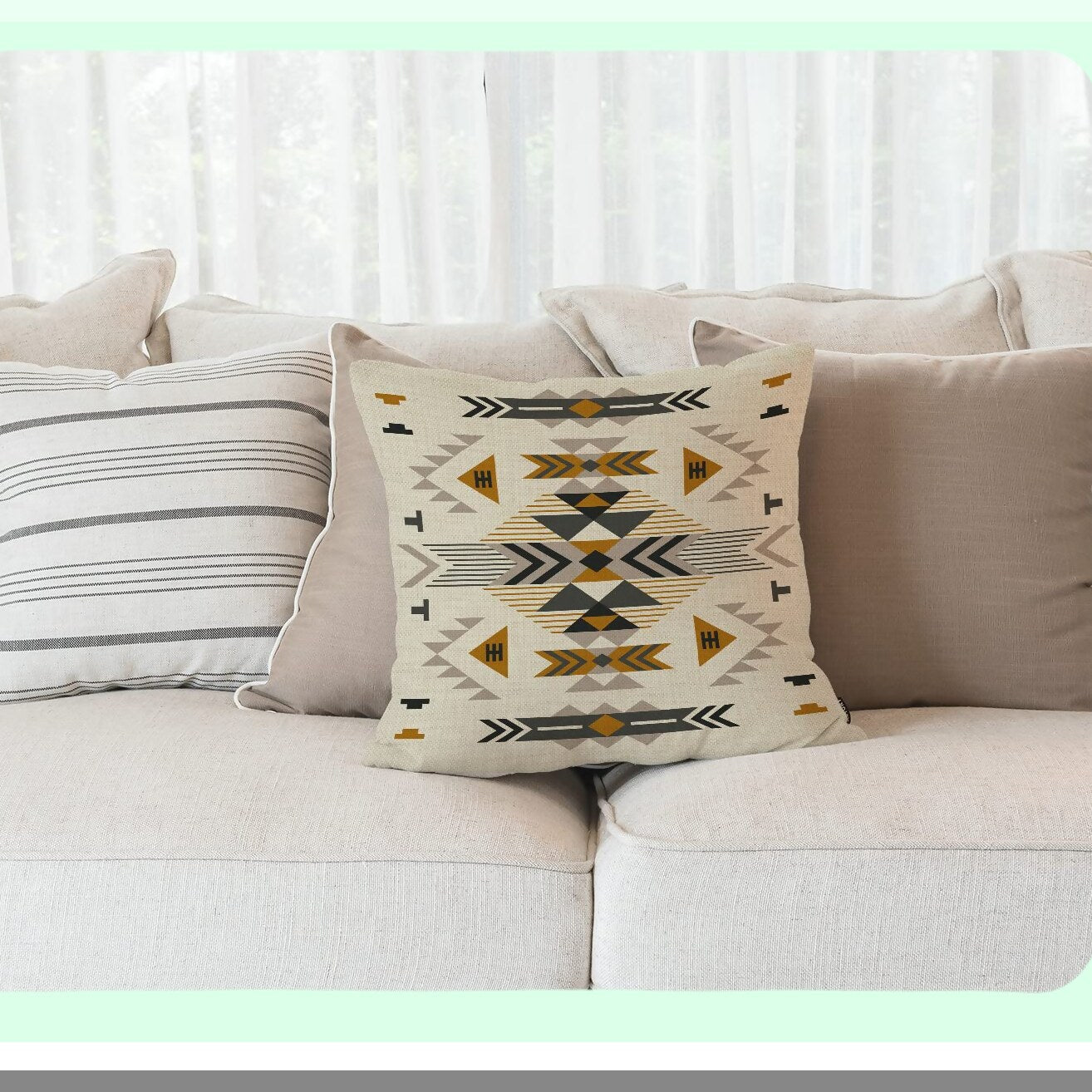 Desert Dream Cotton Linen Pillow Cover - Southwest Geometric Design Ethnic Pattern Decorative Cushion - Art Home Decor Pillowcase 18x18 Inch