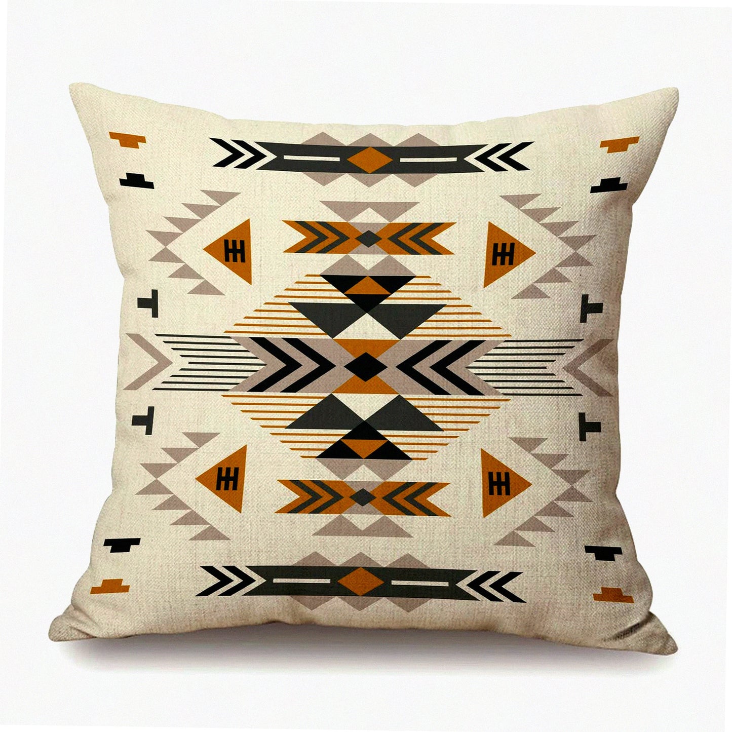 Desert Dream Cotton Linen Pillow Cover - Southwest Geometric Design Ethnic Pattern Decorative Cushion - Art Home Decor Pillowcase 18x18 Inch