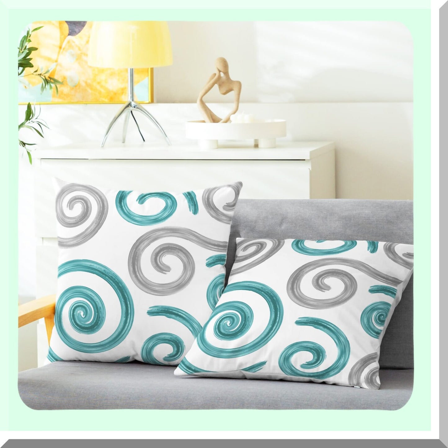 CozyFleece Sea Conch Geometric Pillow Cases - 2 Pack Abstract Cushion Covers for Couch & Bed - Farmhouse Decor - 18x18 Teal Grey