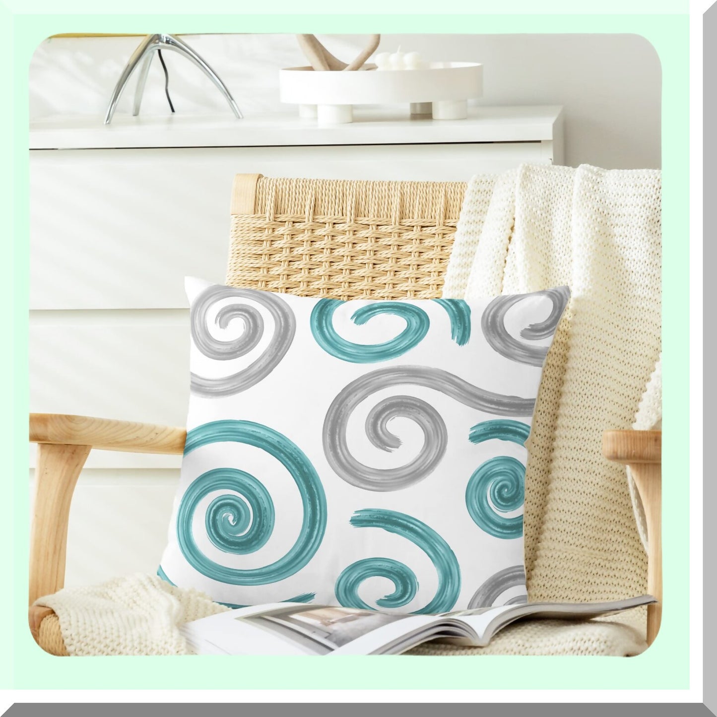 CozyFleece Sea Conch Geometric Pillow Cases - 2 Pack Abstract Cushion Covers for Couch & Bed - Farmhouse Decor - 18x18 Teal Grey