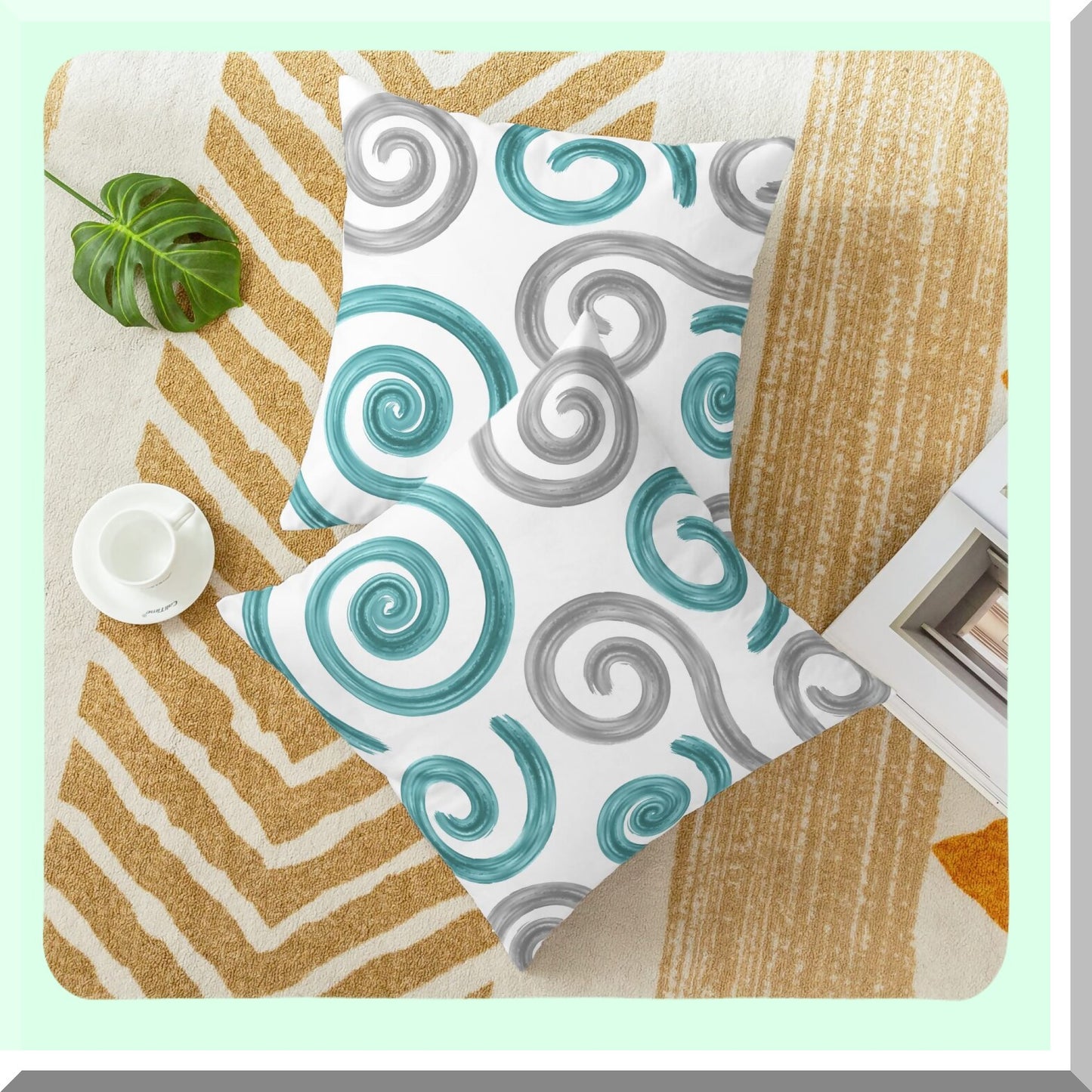 CozyFleece Sea Conch Geometric Pillow Cases - 2 Pack Abstract Cushion Covers for Couch & Bed - Farmhouse Decor - 18x18 Teal Grey