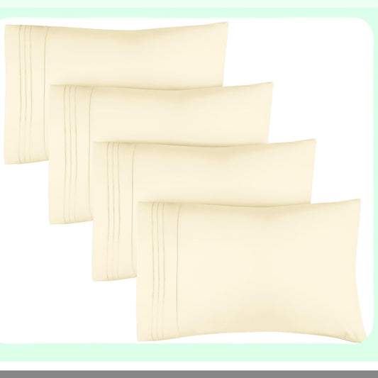 Luxury Soft Queen Pillowcase Set - 4 Pack Off White Covers - Hotel Quality 20x40 Pillow Protectors - Machine Washable Pillow Covers - 4 Piece Queen Size Case Set
