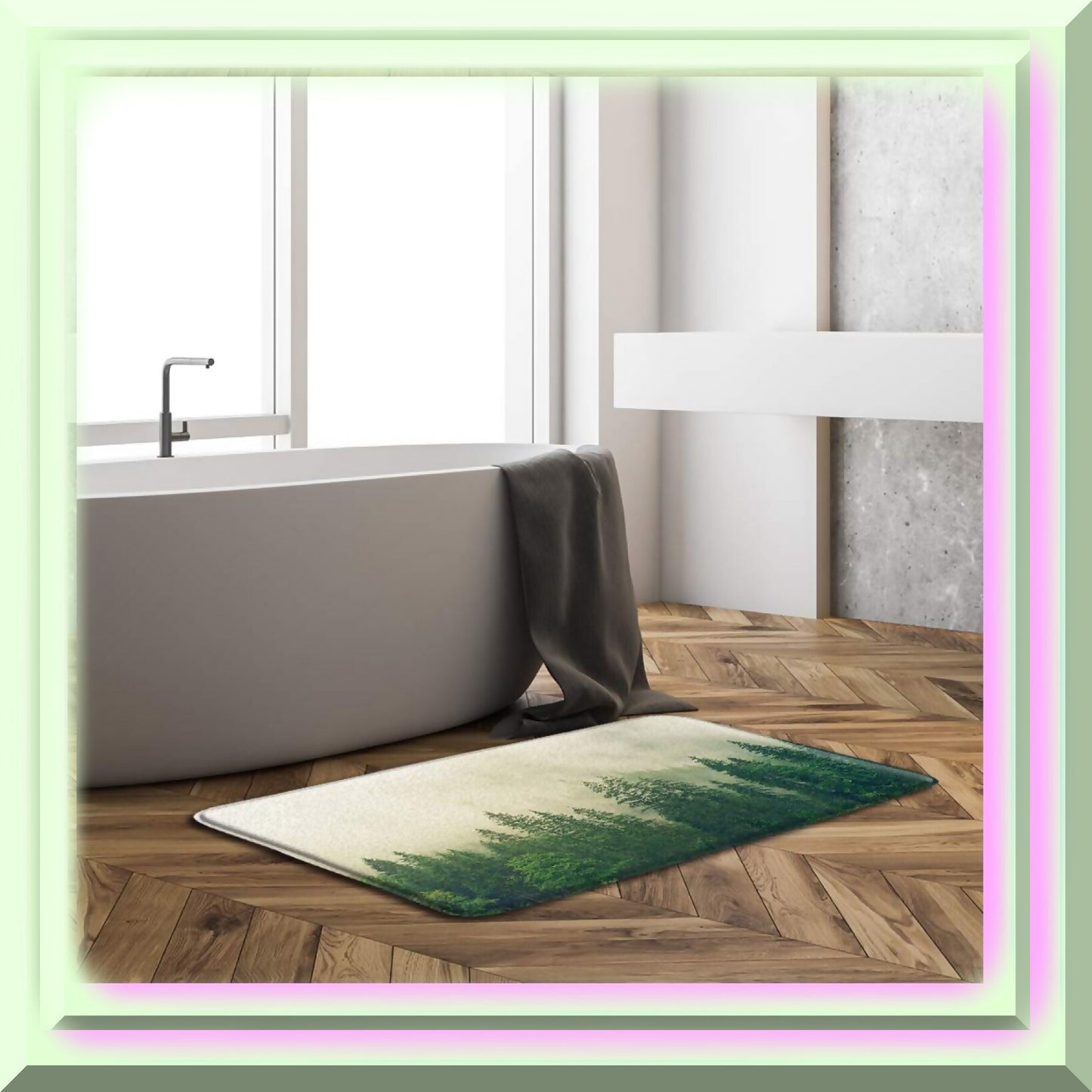 Forest Bath Mat Fog Green Pine Fir Tree 17.7x29.5 Inch