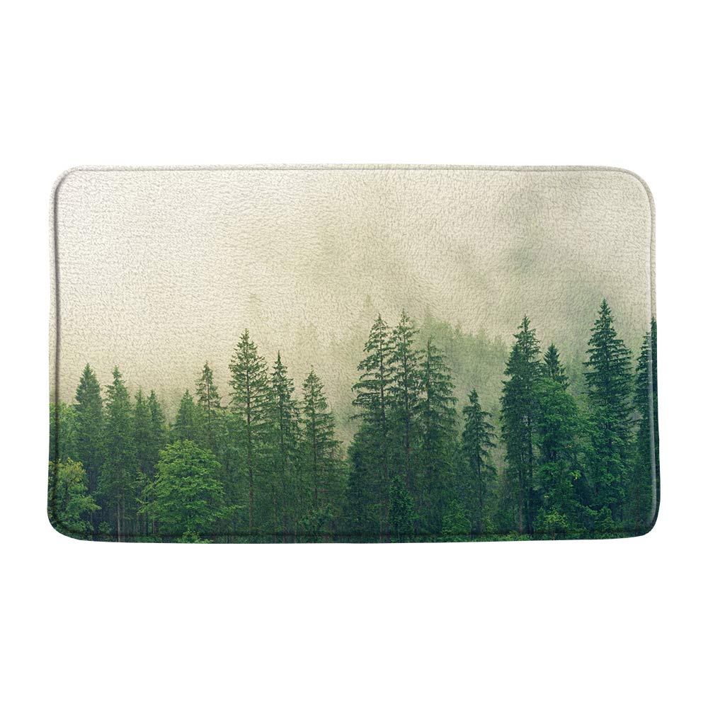 Forest Bath Mat Fog Green Pine Fir Tree 17.7x29.5 Inch