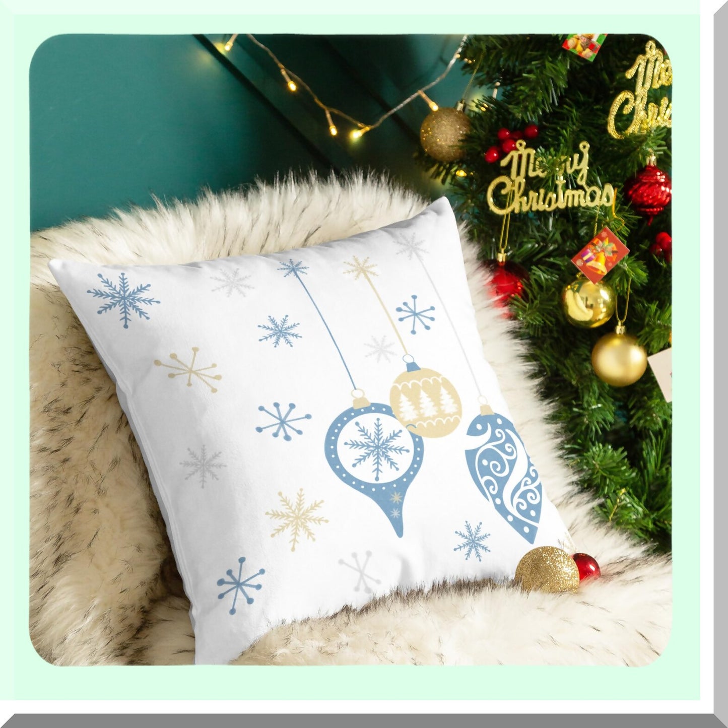 Cozy Fleece Snowflake Trees Pillow Cases - Pack of 2 Decorative Cushion Covers for Couch Bed Sofa - Farmhouse Decoration - 18 X 18 Inches Smoke Blue