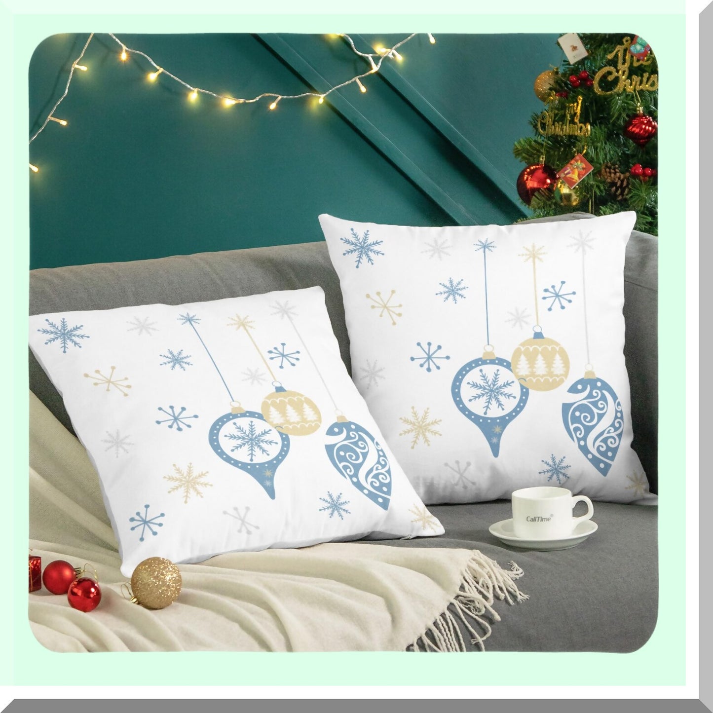 Cozy Fleece Snowflake Trees Pillow Cases - Pack of 2 Decorative Cushion Covers for Couch Bed Sofa - Farmhouse Decoration - 18 X 18 Inches Smoke Blue