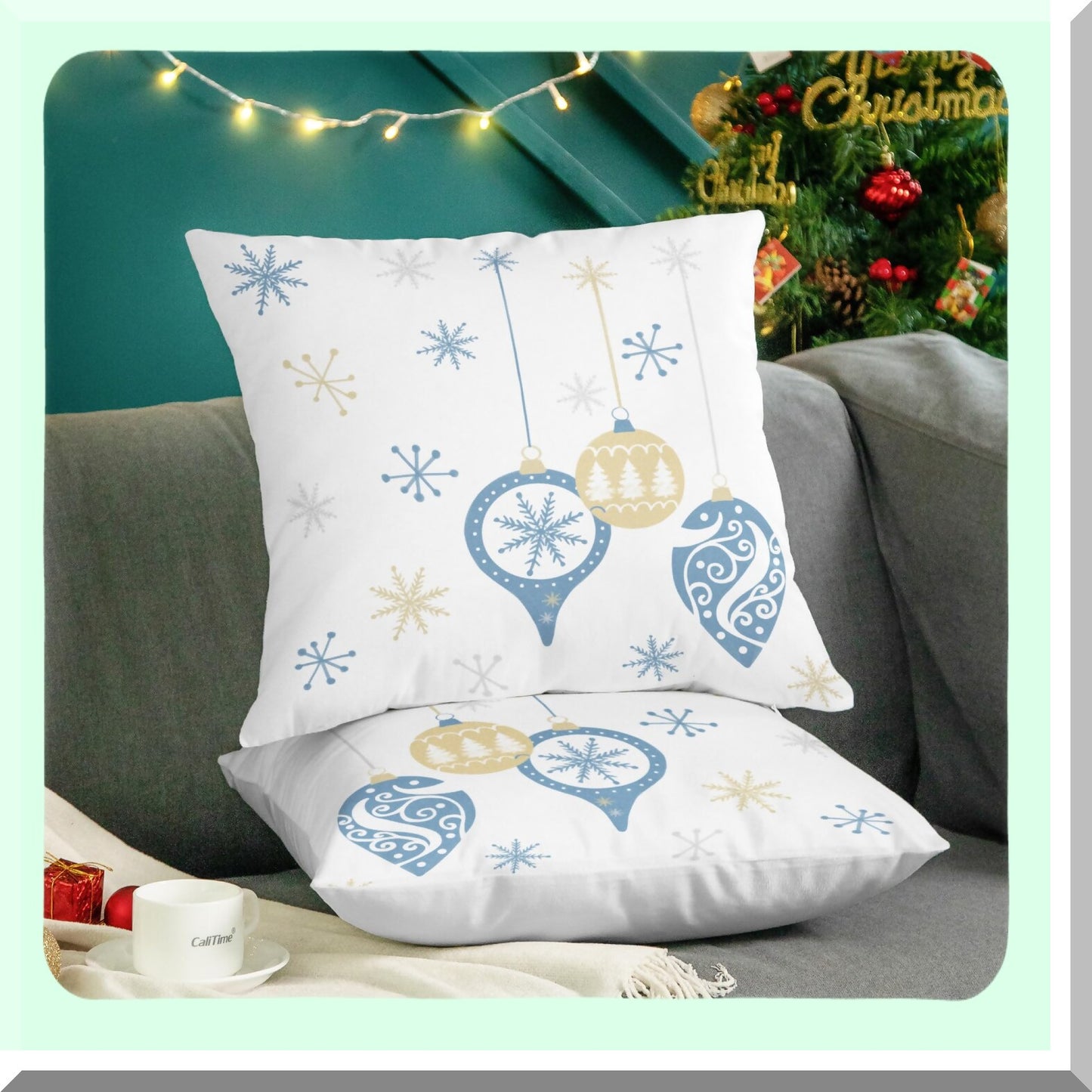Cozy Fleece Snowflake Trees Pillow Cases - Pack of 2 Decorative Cushion Covers for Couch Bed Sofa - Farmhouse Decoration - 18 X 18 Inches Smoke Blue